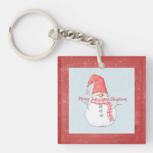 Personalised Winter Snowman Merry Christmas Key Ring