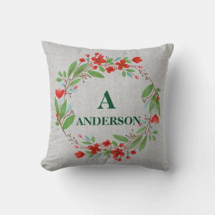 Personalised Winter Sprigs Monogrammed Christmas Cushion
