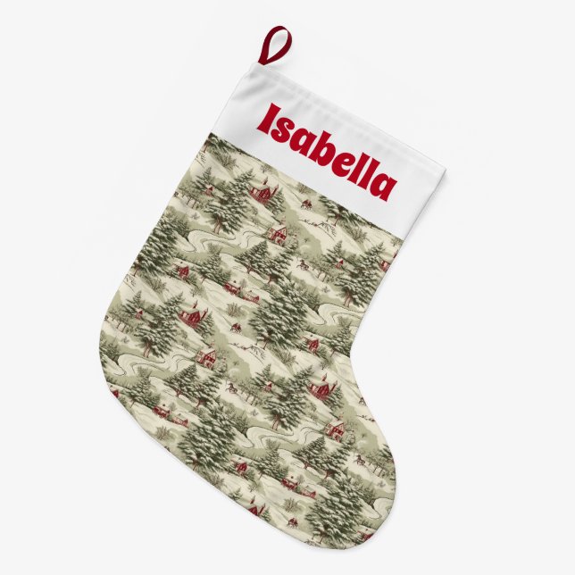 Personalised Winter Village  Large Christmas Stocking (Front (Hanging))