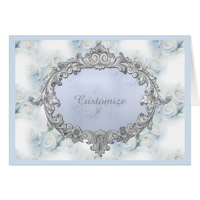 Personalised Winter White Roses Pattern Note Card (Front Horizontal)