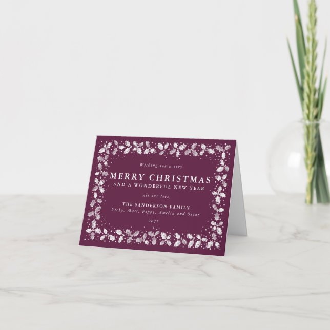 Personalised Winterberry Holly Border Non Photo Holiday Card (Front)