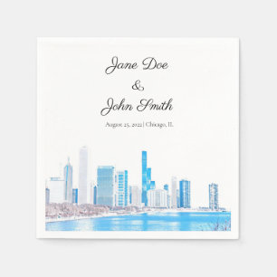 Personalised Wintery Chicago Skyline  Napkin