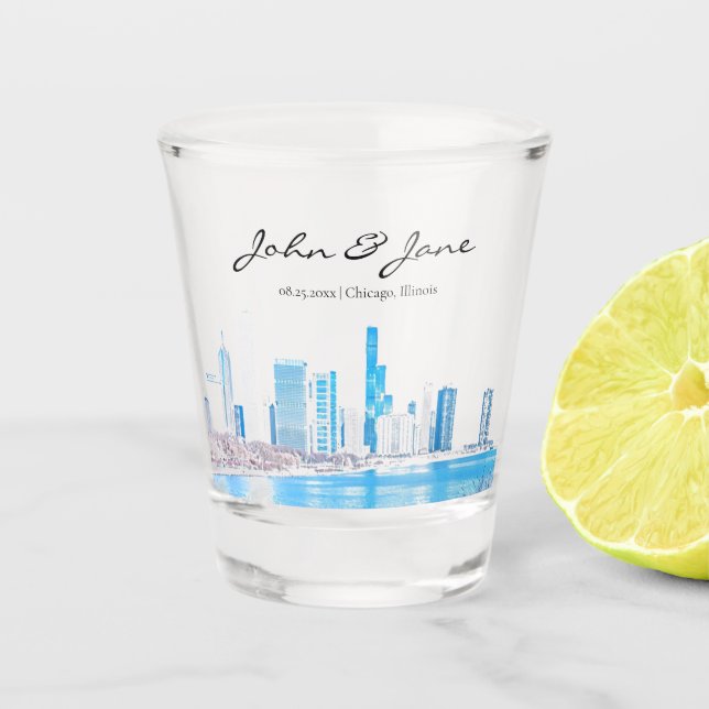 Personalised Wintery Chicago Skyline Shot Glass (Front)