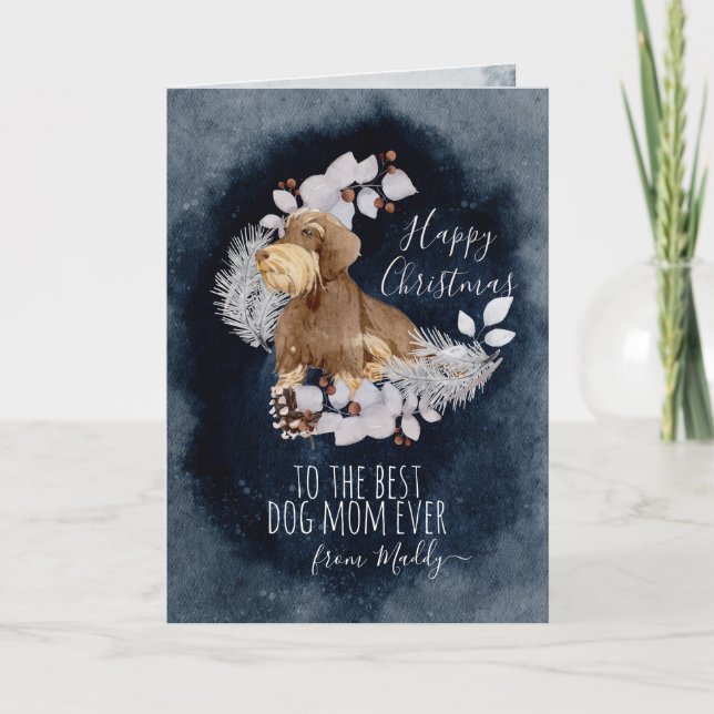 Personalised Wire Haired Daschund Mum Christmas Holiday Card (Front)