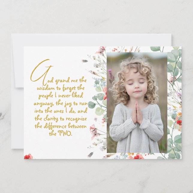 Personalised Wisdom Prayer with Photo, Name. .   Invitation (Front)