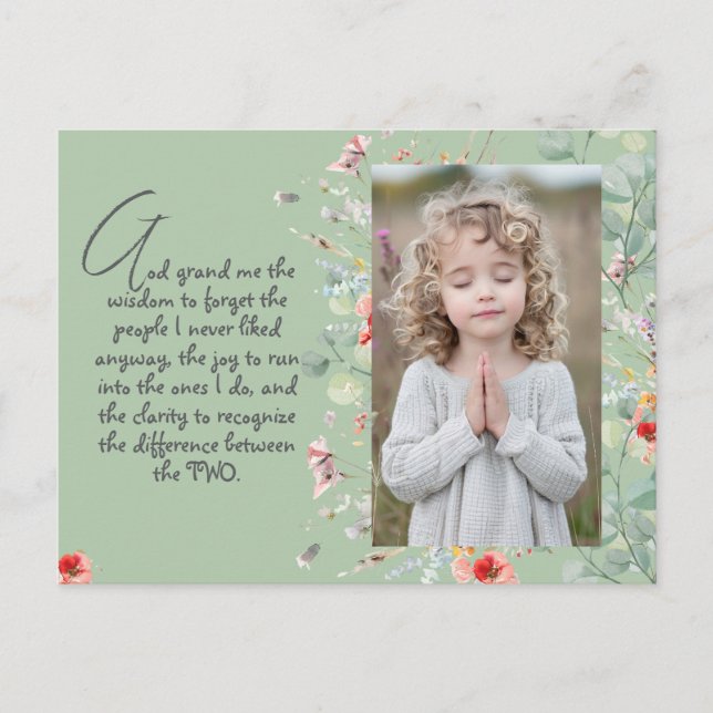 Personalised Wisdom Prayer with Photo, Name. .   Postcard (Front)