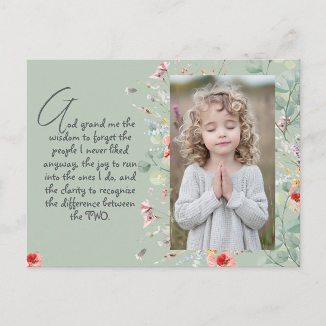 Personalised Wisdom Prayer with Photo, Name. .   Postcard (Front)