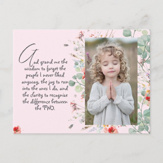 Personalised Wisdom Prayer with Photo, Name. .   Postcard (Front)