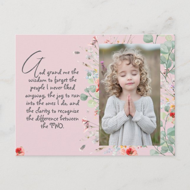 Personalised Wisdom Prayer with Photo, Name. .   Postcard (Front)