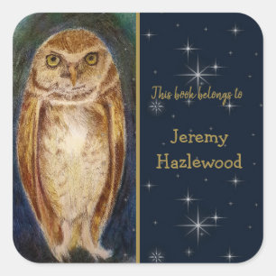 Personalised Wise Owl Elegant Bookplate Sticker
