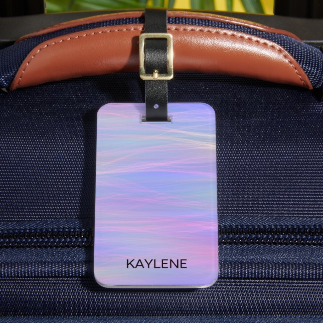 Personalised Wispy Rainbow Luggage Tag (Front Insitu 2)