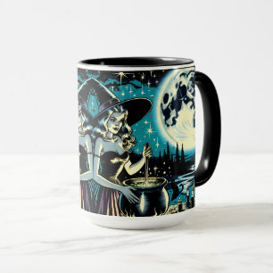Personalised Witch and Black Cat Halloween Mug