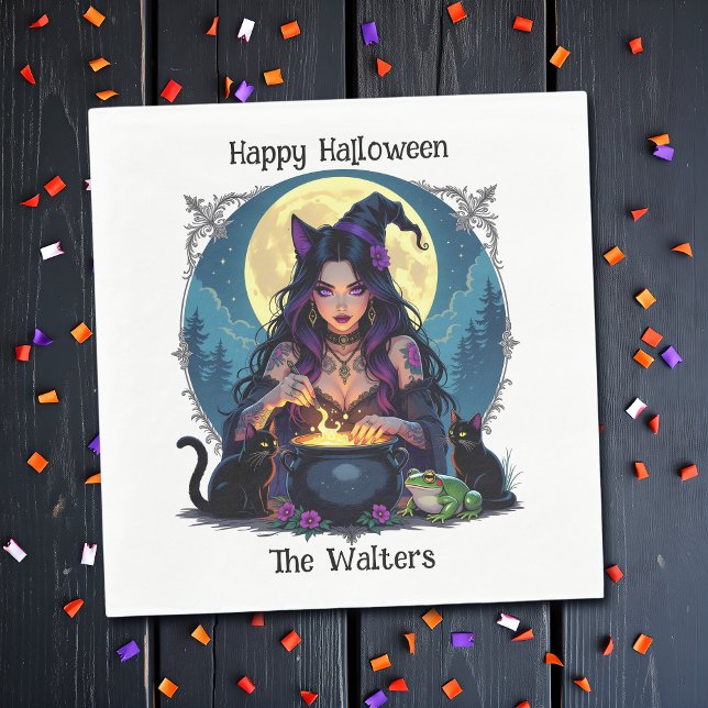 Personalised Witch and Cauldron Halloween Napkin (Creator Uploaded)