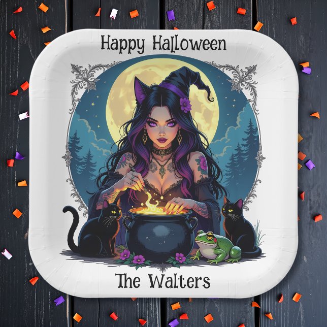 Personalised Witch and Cauldron Halloween Paper Plate (Creator Uploaded)