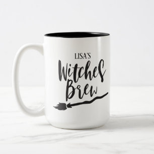 Personalised Witch Brew   Black Script Typography Two-Tone Coffee Mug