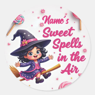Personalised Witch & Candy Sky Halloween Classic Round Sticker
