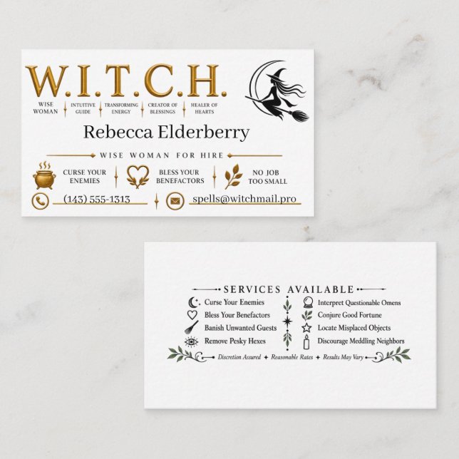 Personalised Witch for Hire W.I.T.C.H. Card (Front/Back)