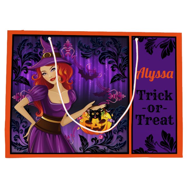Personalised Witch Halloween Trick or Treat Bag (Back)