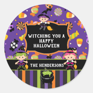 Personalised Witch Happy Halloween Classic Round Sticker