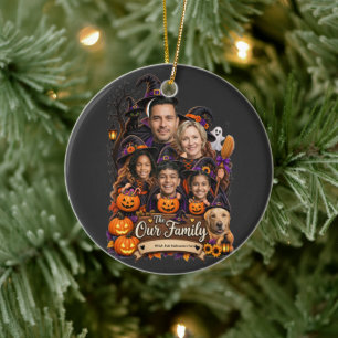Personalised Witch Hat Halloween Family   Custom F Ceramic Tree Decoration