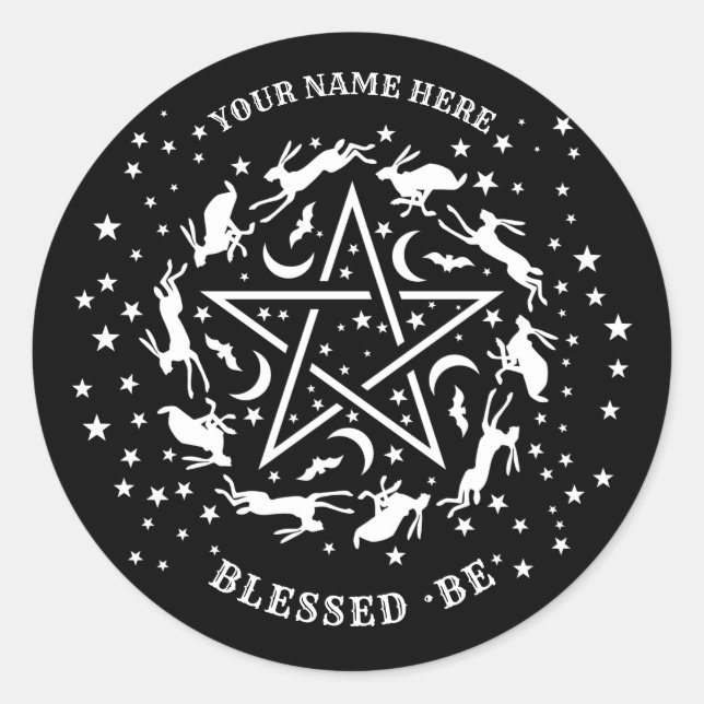 Personalised Witchcraft Hare Pentagram Gothic  Classic Round Sticker (Front)