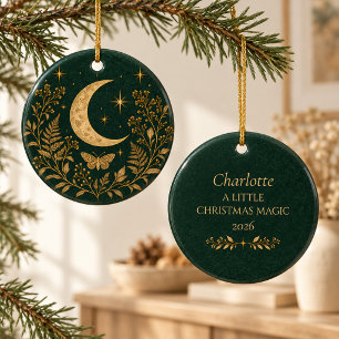 Personalised Witchy Moon Botanical Christmas Ceramic Tree Decoration