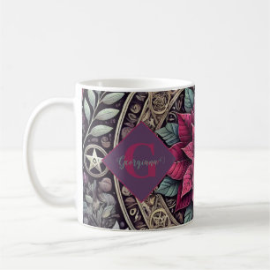 Personalised Witchy Poinsettia Pentagram Mandala Coffee Mug