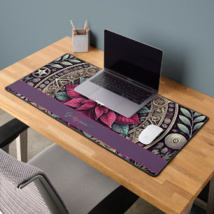 Personalised Witchy Poinsettia Pentagram Mandala Desk Mat