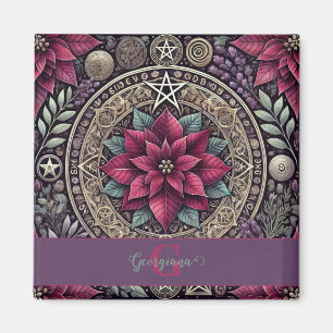Personalised Witchy Poinsettia Pentagram Mandala Magnet