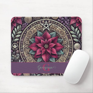 Personalised Witchy Poinsettia Pentagram Mandala Mouse Mat