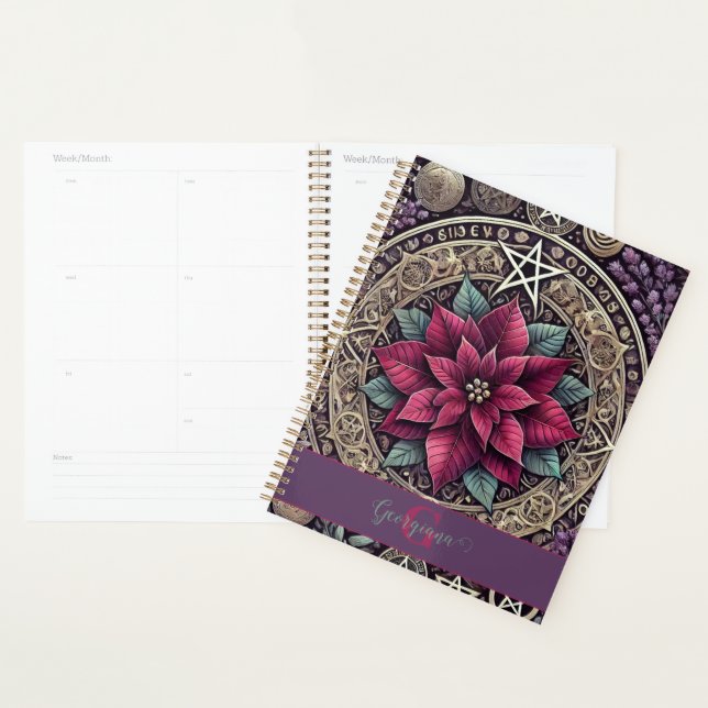 Personalised Witchy Poinsettia Pentagram Mandala Planner (Display)