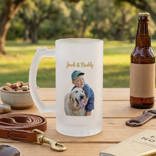 Personalised With Dog Photo And Owner Picture On Frosted Glass Beer Mug