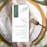 Personalised with Guest Name, Deep Green Wedding Menu<br><div class="desc">Why spend in-place cards and menu cards when you can have an elegant All-in-one elegant Menu personalised with each guest's name? Contemporary, simple, and elegant design with beautiful modern handwritten calligraphy. The stripe on the top left corner is in a deep green tone with the guest's name in white. NOTE:...</div>