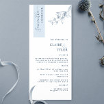 Personalised with Guest Name, Dusty Blue Wedding Menu<br><div class="desc">Why spend in-place cards and menu cards when you can have an elegant All-in-one elegant Menu personalised with each guest's name? Contemporary, simple, and elegant design with beautiful modern handwritten calligraphy. The stripe on the top left corner is in dusty blue tone with guest name in blue. NOTE: no guest...</div>