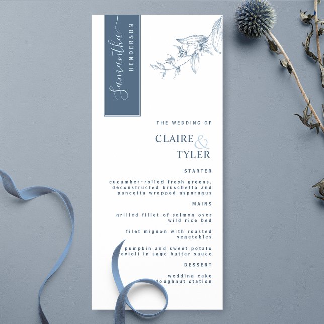 Personalised with Guest Name, Elegant Blue Wedding Menu (Creator Uploaded)