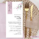Personalised with Guest Name, Mauve Floral Wedding Menu<br><div class="desc">Why spend in place cards and menu cards when you can have an elegant All-in-one elegant Menu personalised with each guest's name? Contemporary, simple, and stylish design with beautiful modern handwritten calligraphy details and delicate floral with dusty purple, mauve, lilac, and lavender blooms. The stripe on the top left corner...</div>