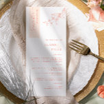 Personalised with Guest Name, Peach Wedding Menu<br><div class="desc">Why spend in-place cards and menu cards when you can have an elegant All-in-one elegant Menu personalised with each guest's name? Contemporary, simple, and elegant design with beautiful modern handwritten calligraphy. The stripe on the top left corner is in a peach tone with the guest's name in tangerine. NOTE: no...</div>