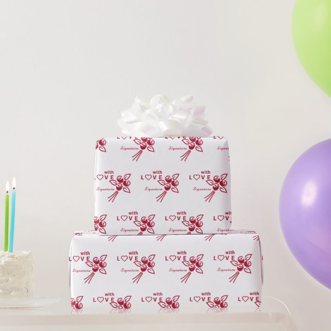 Personalised "With L❤️VE" Red Roses  Wrapping Paper (Party Gifts)