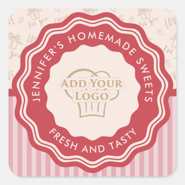 Personalised with Logo Baked Goods Homemade Bakery Square Sticker (Front)