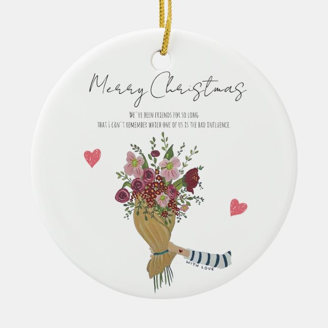 Personalised ‘With Love’ Flowers for best friend Ceramic Tree Decoration (Front)