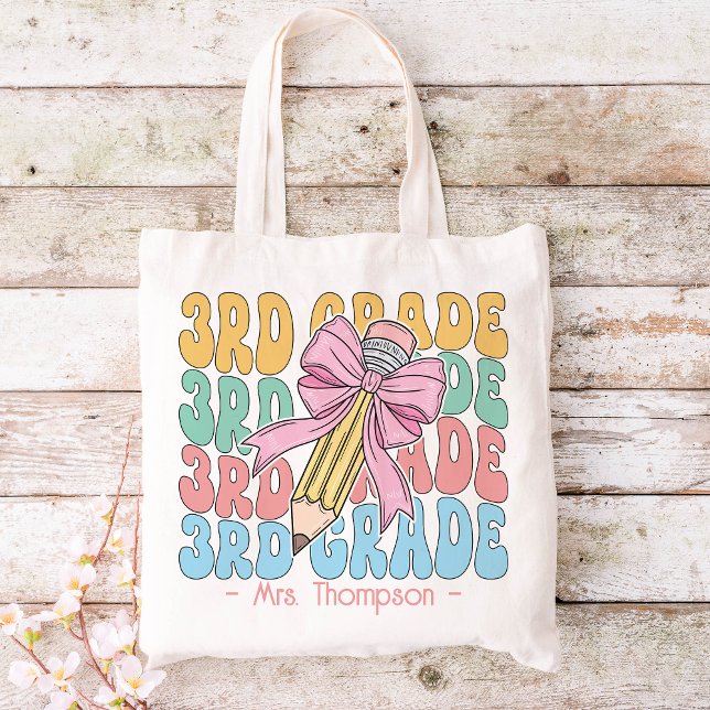 Personalised With Name 3rd Grade Teacher Custom Tote Bag (Creator Uploaded)