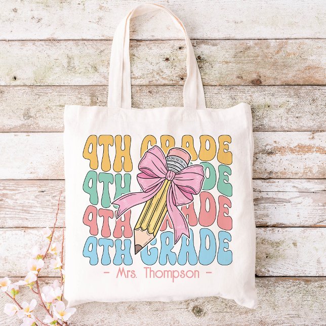 Personalised With Name 4th Grade Teacher Custom Tote Bag (Creator Uploaded)