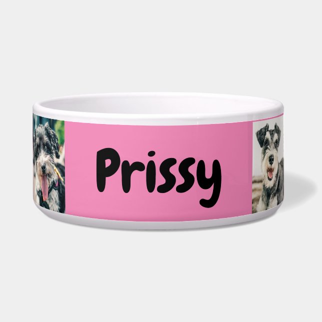 Personalised with Name and Photos | Pink Dog  Bowl (Front)