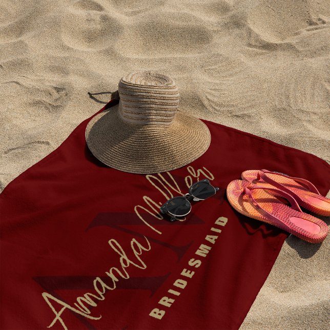 Personalised With Name Black Gold Modern Monogram Beach Towel (Creator Uploaded)