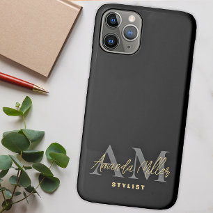 Personalised With Name Black Gold Modern Monogram iPhone 11 Pro Case