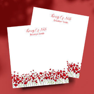 Personalised with Name Floral Red Poppies Notepad