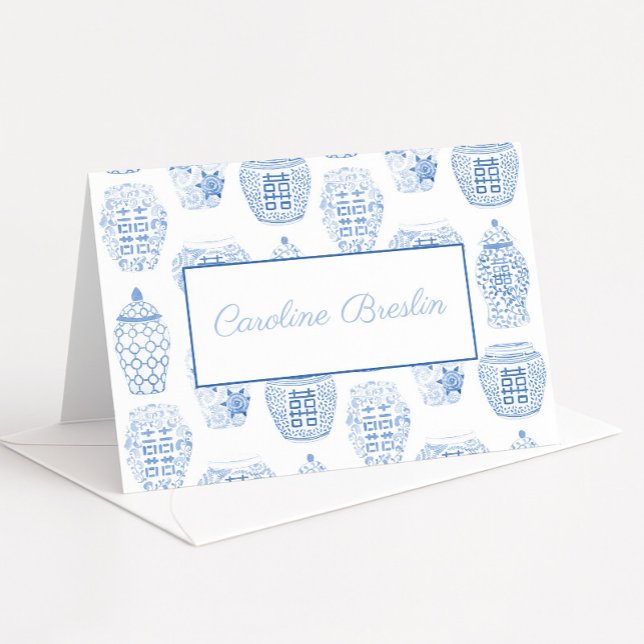 Personalised With Name Ginger Jar Stationery Thank You Card (Hand painted in watercolor ginger jar thank you card or personal stationery)