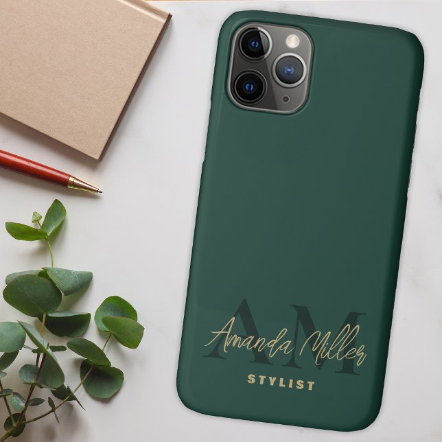 Personalised With Name Green Gold Modern Monogram Case-Mate iPhone Case (Creator Uploaded)