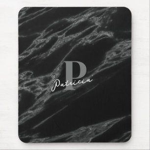 Personalised with Name Initial Marble Black Mouse Mat