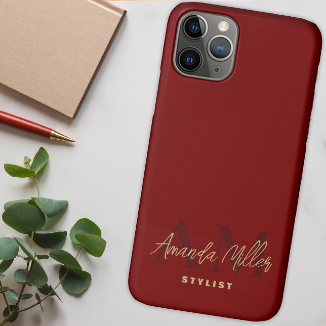 Personalised With Name Red Gold Modern Monogram Case-Mate iPhone Case (Creator Uploaded)